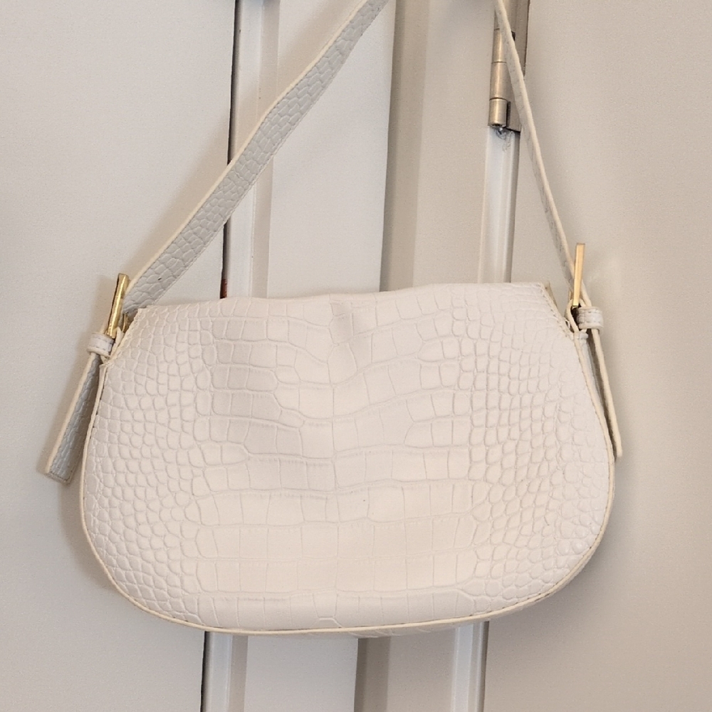 JustFab White Croc-Embossed Shoulder Bag